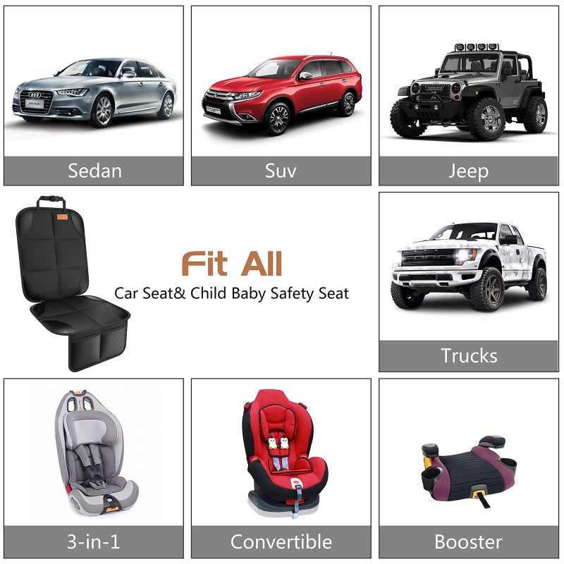 smartelf Car Seat Protector [1 Pack] Large Auto Protector for Child Seats with Thickest Padding and Non-Slip Backing Mesh Pockets for SUV, Sedan, Truck, Leather and Fabric - Black - Image 3